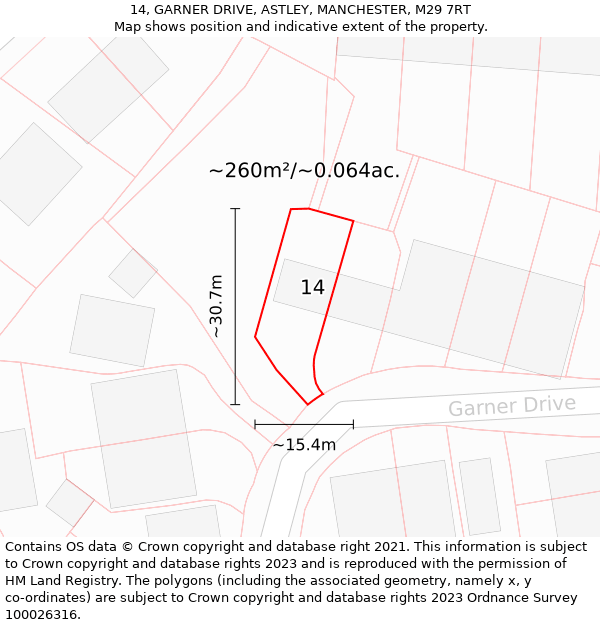 14, GARNER DRIVE, ASTLEY, MANCHESTER, M29 7RT: Plot and title map