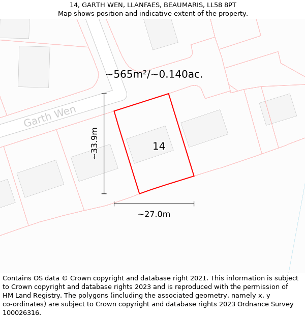 14, GARTH WEN, LLANFAES, BEAUMARIS, LL58 8PT: Plot and title map