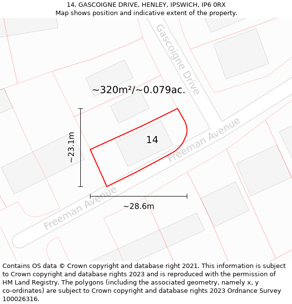 14, GASCOIGNE DRIVE, HENLEY, IPSWICH, IP6 0RX: Plot and title map
