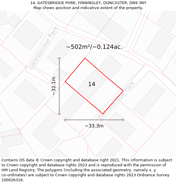 14, GATESBRIDGE PARK, FINNINGLEY, DONCASTER, DN9 3NY: Plot and title map