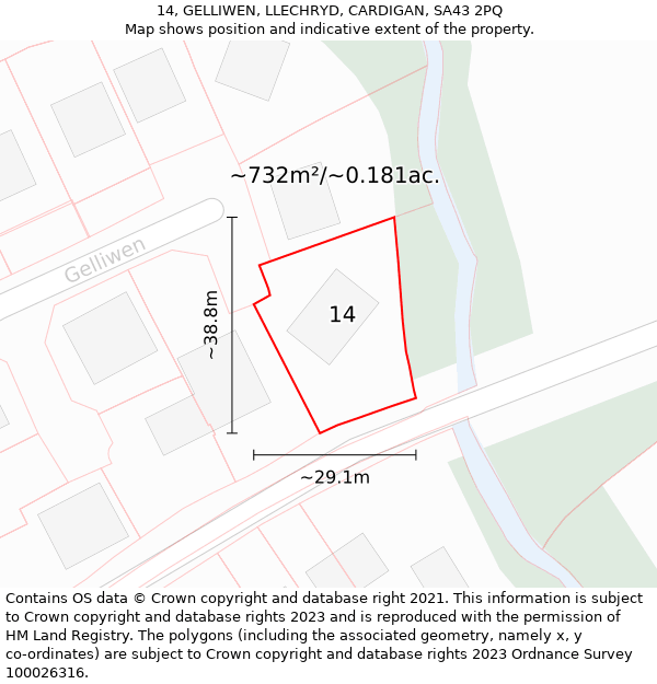 14, GELLIWEN, LLECHRYD, CARDIGAN, SA43 2PQ: Plot and title map