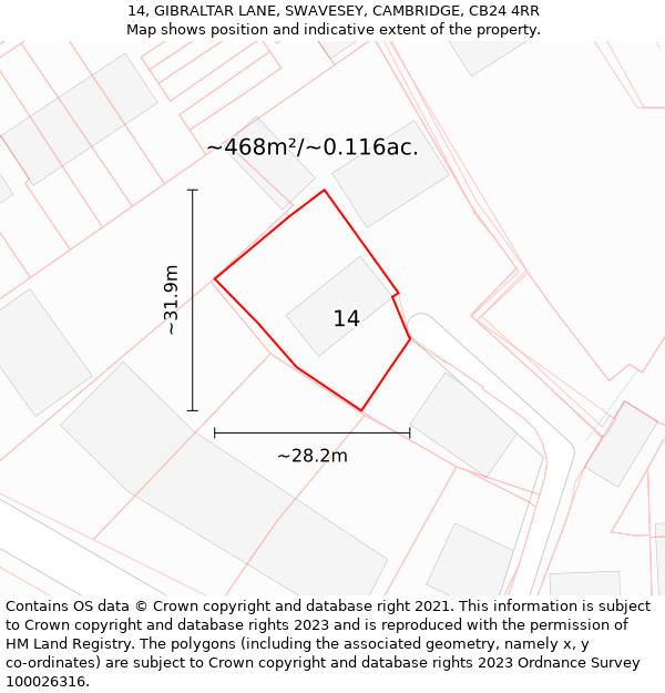 14, GIBRALTAR LANE, SWAVESEY, CAMBRIDGE, CB24 4RR: Plot and title map