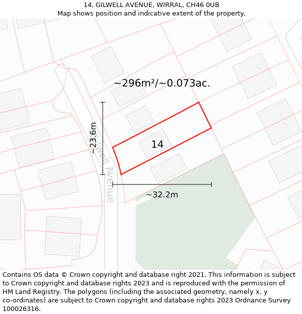 14, GILWELL AVENUE, WIRRAL, CH46 0UB: Plot and title map