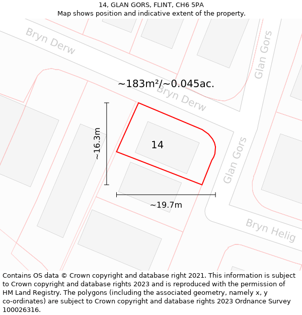 14, GLAN GORS, FLINT, CH6 5PA: Plot and title map