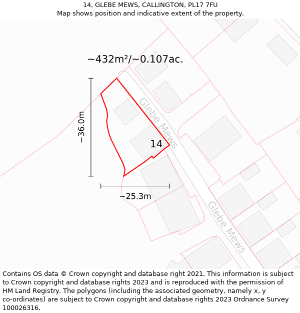 14, GLEBE MEWS, CALLINGTON, PL17 7FU: Plot and title map