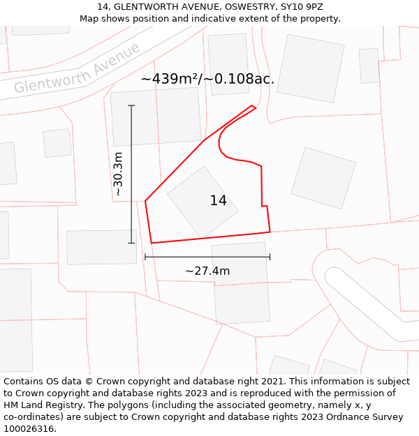 14, GLENTWORTH AVENUE, OSWESTRY, SY10 9PZ: Plot and title map