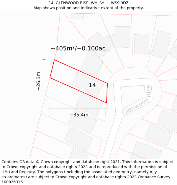 14, GLENWOOD RISE, WALSALL, WS9 9DZ: Plot and title map