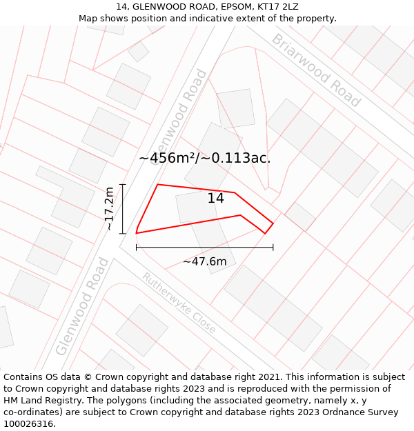 14, GLENWOOD ROAD, EPSOM, KT17 2LZ: Plot and title map