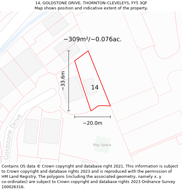 14, GOLDSTONE DRIVE, THORNTON-CLEVELEYS, FY5 3QF: Plot and title map