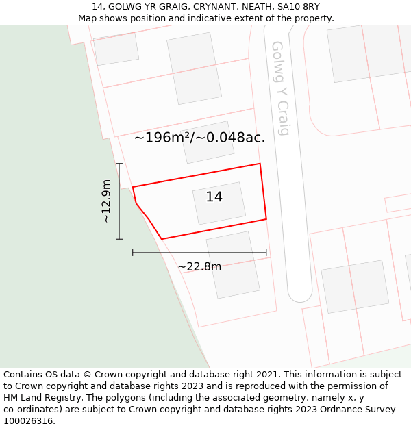 14, GOLWG YR GRAIG, CRYNANT, NEATH, SA10 8RY: Plot and title map