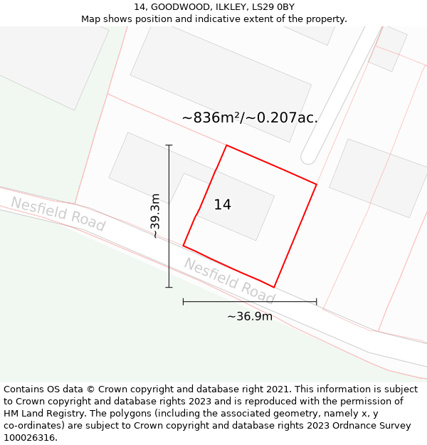 14, GOODWOOD, ILKLEY, LS29 0BY: Plot and title map