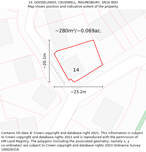 14, GOOSELANDS, CRUDWELL, MALMESBURY, SN16 9DD: Plot and title map