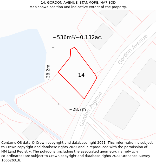 14, GORDON AVENUE, STANMORE, HA7 3QD: Plot and title map