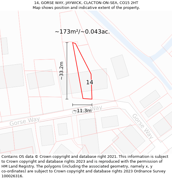 14, GORSE WAY, JAYWICK, CLACTON-ON-SEA, CO15 2HT: Plot and title map