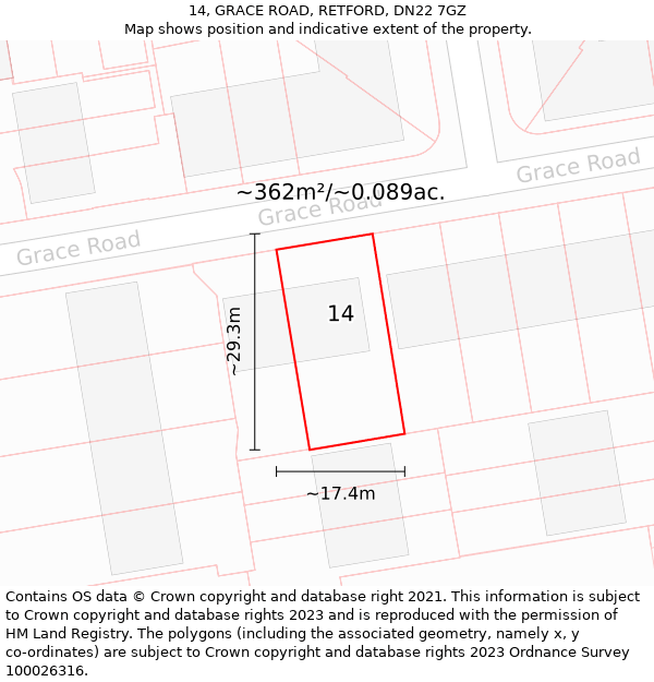 14, GRACE ROAD, RETFORD, DN22 7GZ: Plot and title map