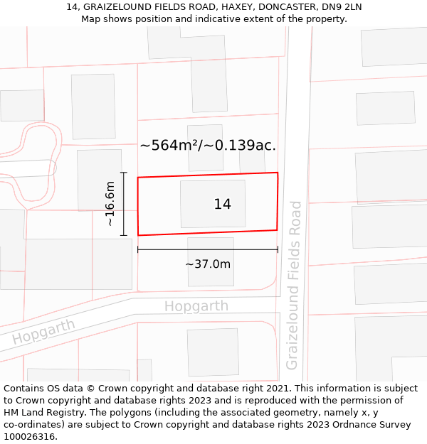 14, GRAIZELOUND FIELDS ROAD, HAXEY, DONCASTER, DN9 2LN: Plot and title map