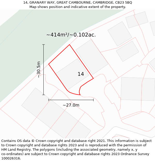 14, GRANARY WAY, GREAT CAMBOURNE, CAMBRIDGE, CB23 5BQ: Plot and title map