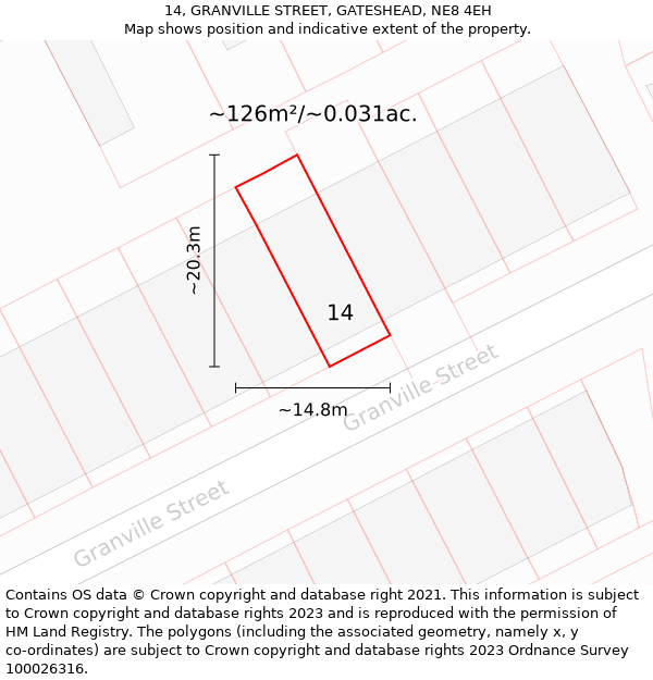 14, GRANVILLE STREET, GATESHEAD, NE8 4EH: Plot and title map