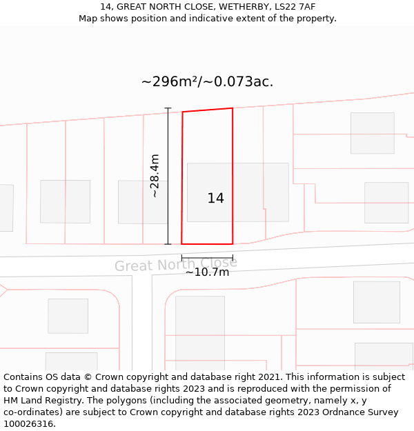 14, GREAT NORTH CLOSE, WETHERBY, LS22 7AF: Plot and title map