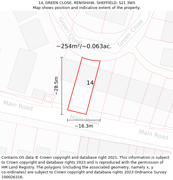 14, GREEN CLOSE, RENISHAW, SHEFFIELD, S21 3WS: Plot and title map