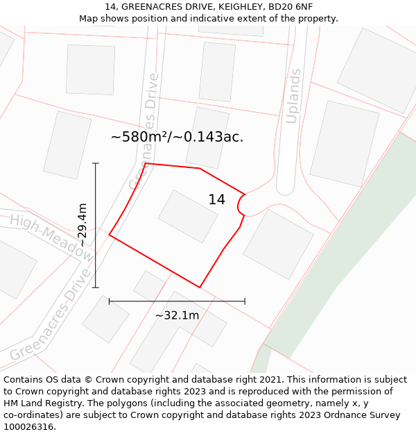 14, GREENACRES DRIVE, KEIGHLEY, BD20 6NF: Plot and title map