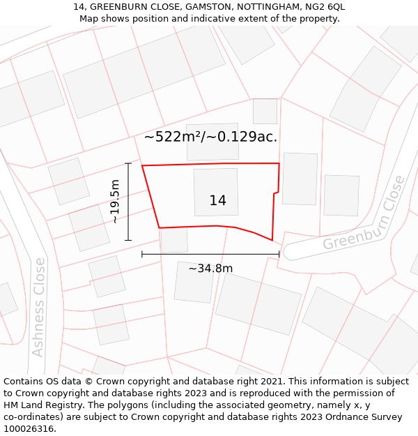 14, GREENBURN CLOSE, GAMSTON, NOTTINGHAM, NG2 6QL: Plot and title map