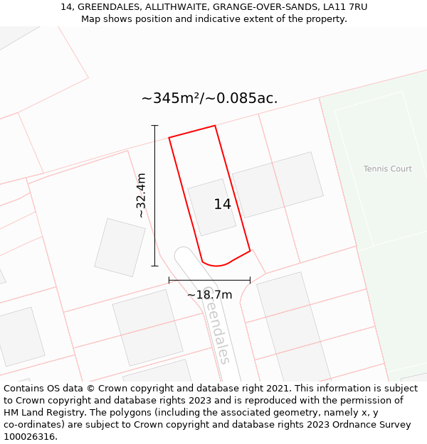 14, GREENDALES, ALLITHWAITE, GRANGE-OVER-SANDS, LA11 7RU: Plot and title map