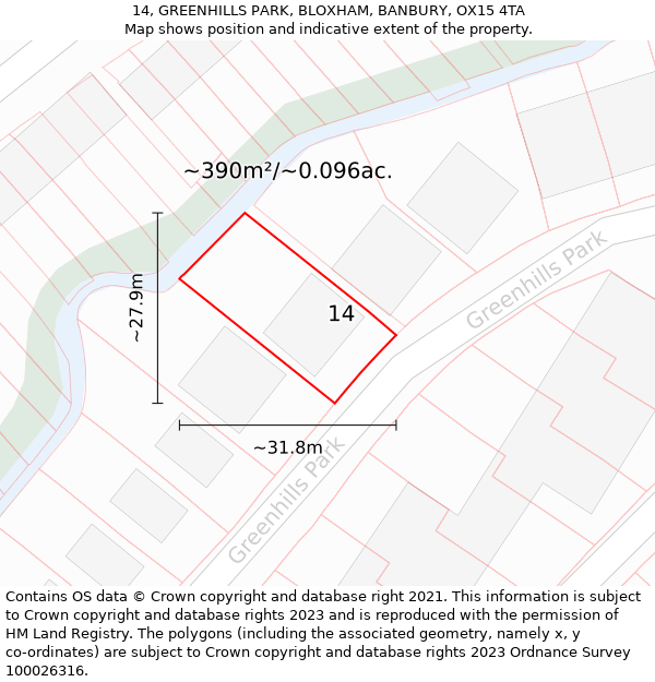 14, GREENHILLS PARK, BLOXHAM, BANBURY, OX15 4TA: Plot and title map