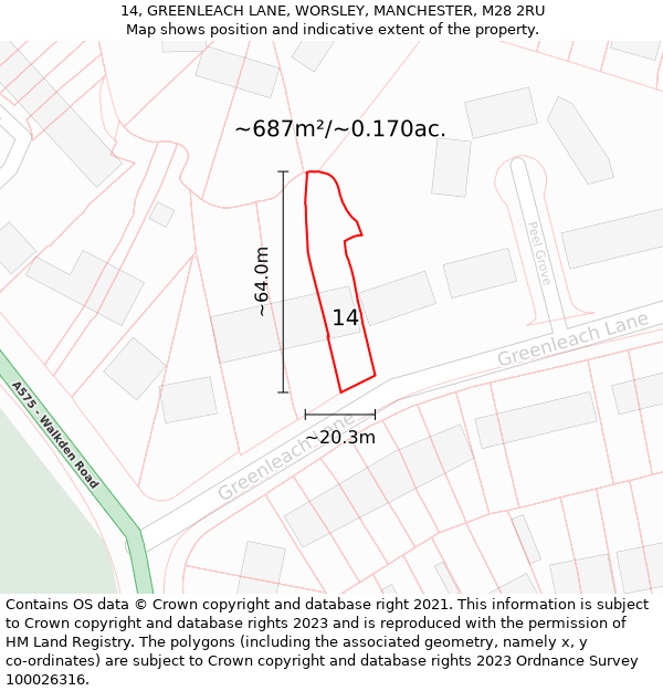 14, GREENLEACH LANE, WORSLEY, MANCHESTER, M28 2RU: Plot and title map