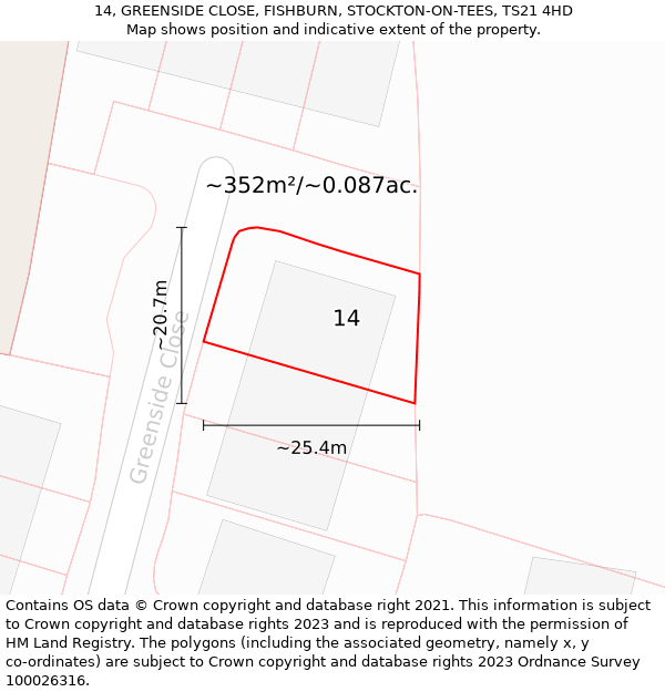 14, GREENSIDE CLOSE, FISHBURN, STOCKTON-ON-TEES, TS21 4HD: Plot and title map