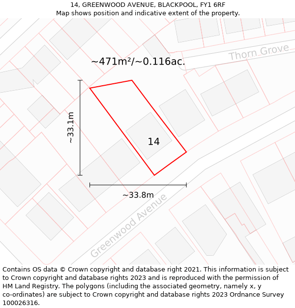14, GREENWOOD AVENUE, BLACKPOOL, FY1 6RF: Plot and title map