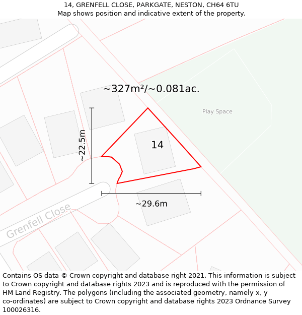 14, GRENFELL CLOSE, PARKGATE, NESTON, CH64 6TU: Plot and title map