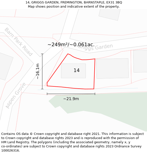 14, GRIGGS GARDEN, FREMINGTON, BARNSTAPLE, EX31 3BQ: Plot and title map