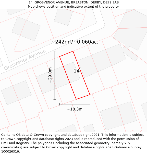 14, GROSVENOR AVENUE, BREASTON, DERBY, DE72 3AB: Plot and title map