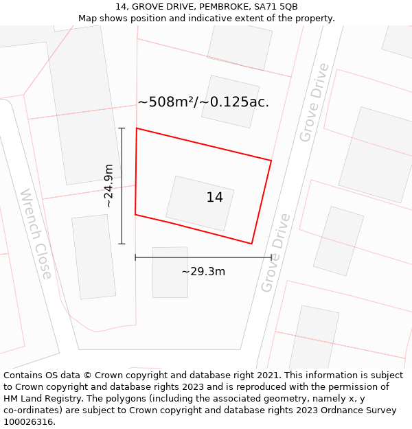 14, GROVE DRIVE, PEMBROKE, SA71 5QB: Plot and title map