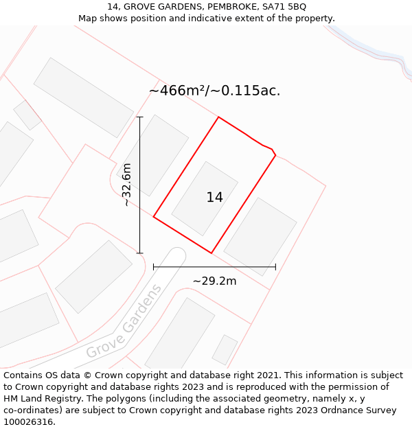 14, GROVE GARDENS, PEMBROKE, SA71 5BQ: Plot and title map