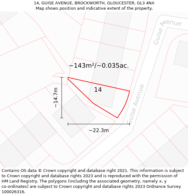 14, GUISE AVENUE, BROCKWORTH, GLOUCESTER, GL3 4NA: Plot and title map