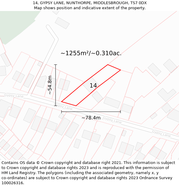 14, GYPSY LANE, NUNTHORPE, MIDDLESBROUGH, TS7 0DX: Plot and title map