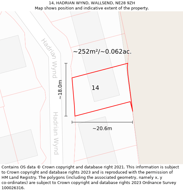 14, HADRIAN WYND, WALLSEND, NE28 9ZH: Plot and title map
