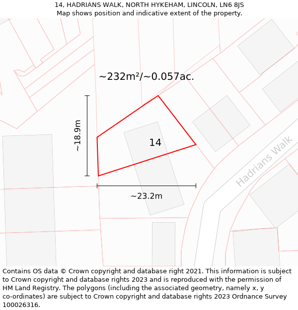 14, HADRIANS WALK, NORTH HYKEHAM, LINCOLN, LN6 8JS: Plot and title map