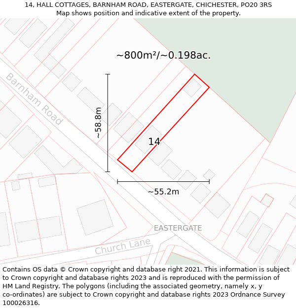 14, HALL COTTAGES, BARNHAM ROAD, EASTERGATE, CHICHESTER, PO20 3RS: Plot and title map