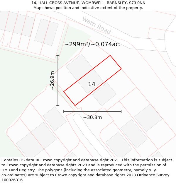 14, HALL CROSS AVENUE, WOMBWELL, BARNSLEY, S73 0NN: Plot and title map