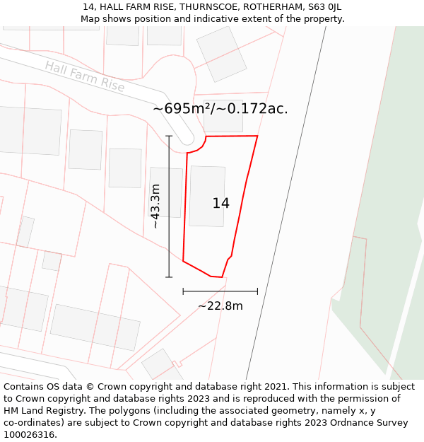 14, HALL FARM RISE, THURNSCOE, ROTHERHAM, S63 0JL: Plot and title map