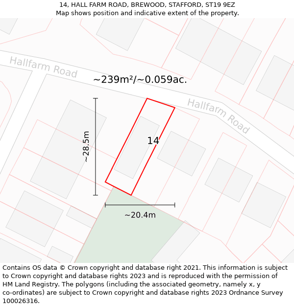 14, HALL FARM ROAD, BREWOOD, STAFFORD, ST19 9EZ: Plot and title map