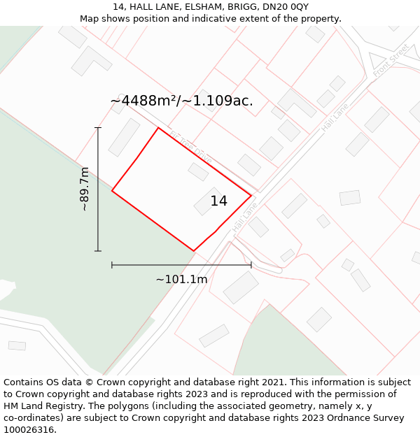 14, HALL LANE, ELSHAM, BRIGG, DN20 0QY: Plot and title map