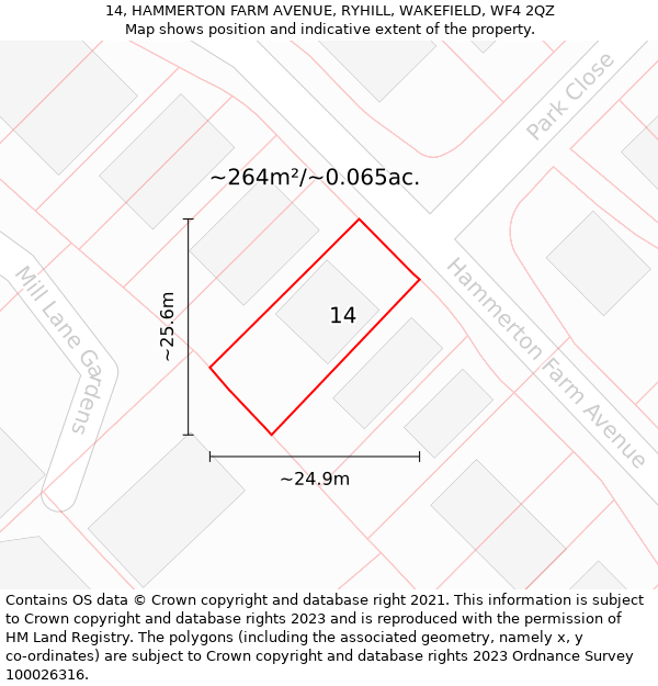 14, HAMMERTON FARM AVENUE, RYHILL, WAKEFIELD, WF4 2QZ: Plot and title map