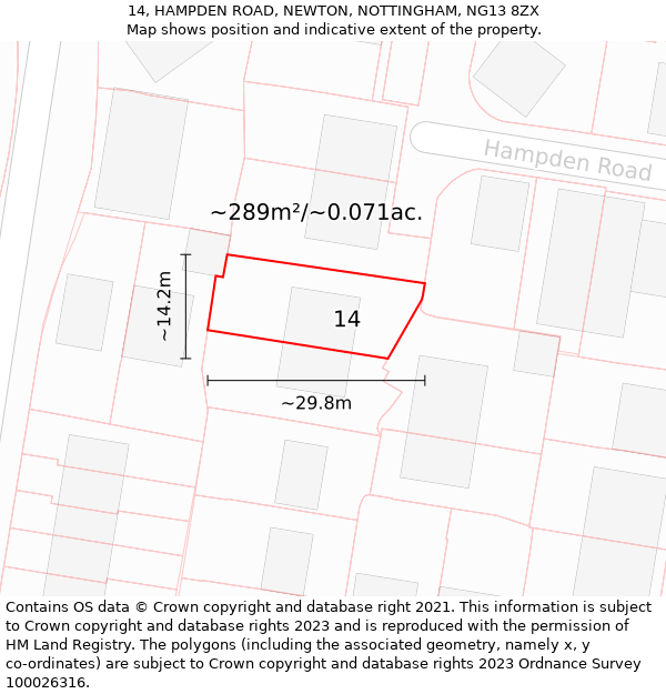 14, HAMPDEN ROAD, NEWTON, NOTTINGHAM, NG13 8ZX: Plot and title map