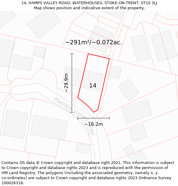 14, HAMPS VALLEY ROAD, WATERHOUSES, STOKE-ON-TRENT, ST10 3LJ: Plot and title map