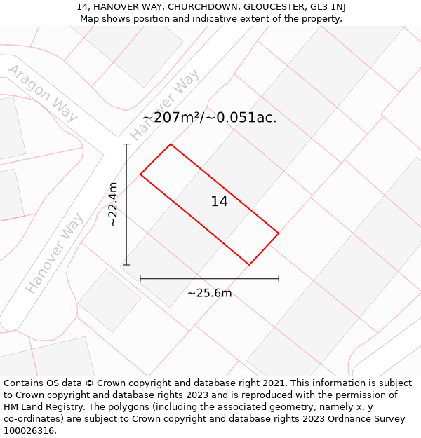 14, HANOVER WAY, CHURCHDOWN, GLOUCESTER, GL3 1NJ: Plot and title map