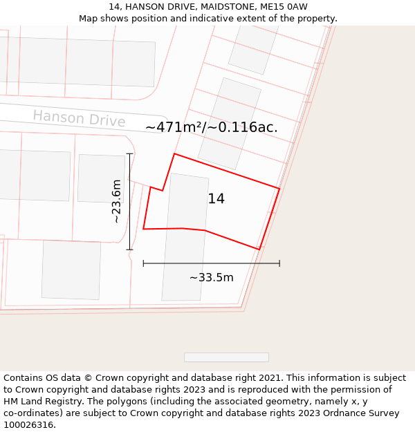 14, HANSON DRIVE, MAIDSTONE, ME15 0AW: Plot and title map